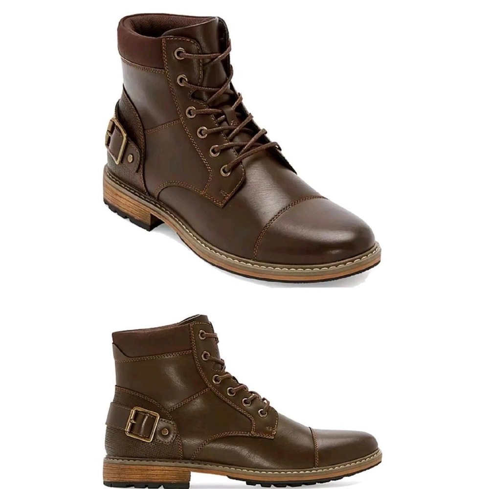 J. Ferrar Millbank Brown Cap Toe Lace Up Combat Boots Mens 10M Memory Foam